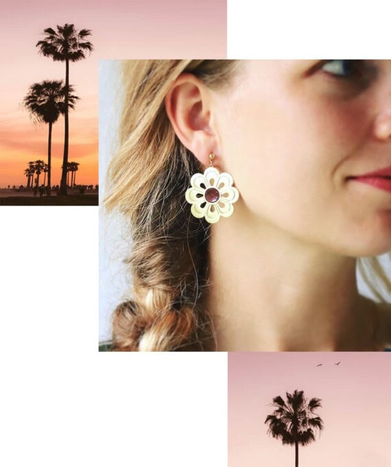 Boucles coachella fleurs jaspe breschia chez poisson plume bijoux