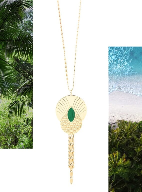 Sautoir honululu malachite chez poisson plume bijoux
