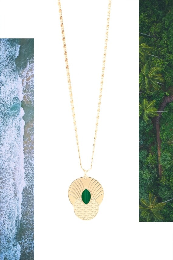 Collier malachite boheme honolulu par aurelie joliff. Fait main en France.