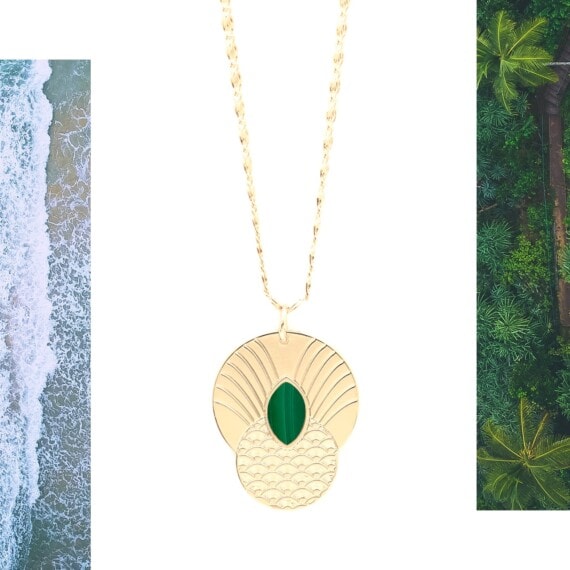 Collier honolulu boheme malachite dore or fin