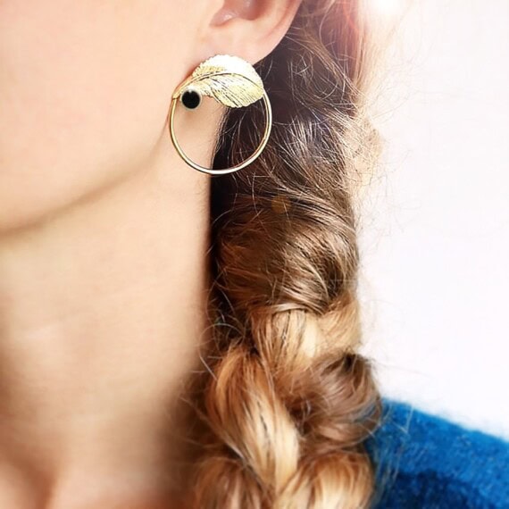 boucles seunset agate noire - créoles plumes - aurelie joliff