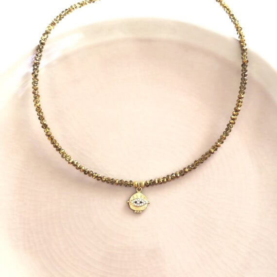 Collier oeil lyncee Vb chez poissonplume bijoux