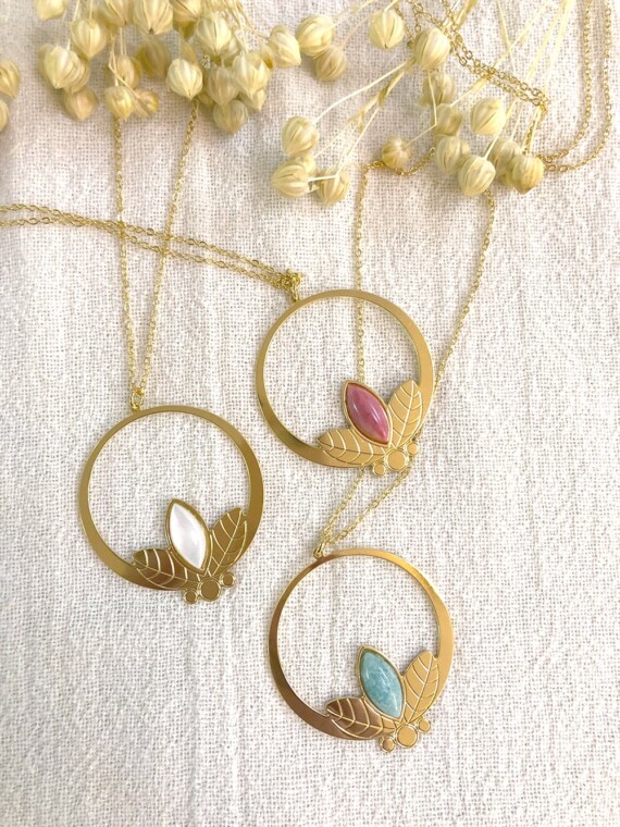 Sautoir flora rhodonite amazonite et nacre poissonplume bijoux