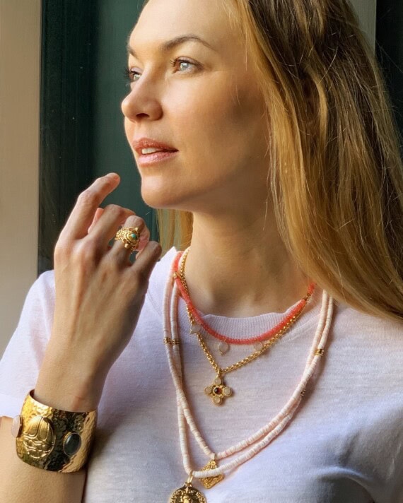 bijoux dear charlotte et collier pampilles jade rose majorelle