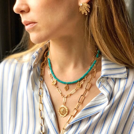 collier howlite turquoise et jonc petales dear charlotte