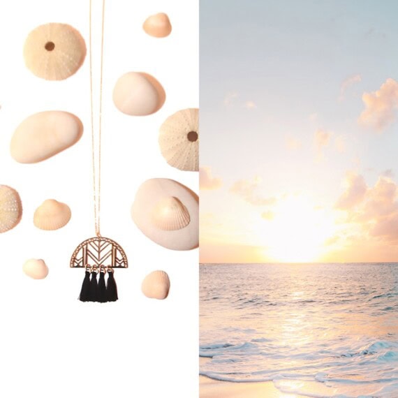 collier sautoir to the moon pompons