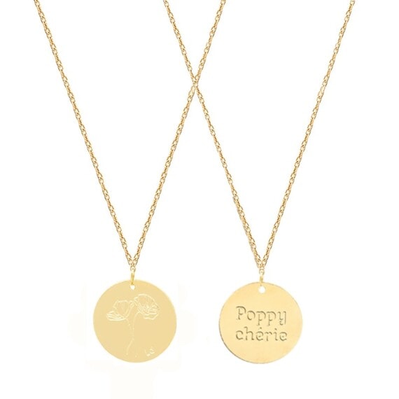 collier poppy chérie médaille fleurs coquelicot recto verso
