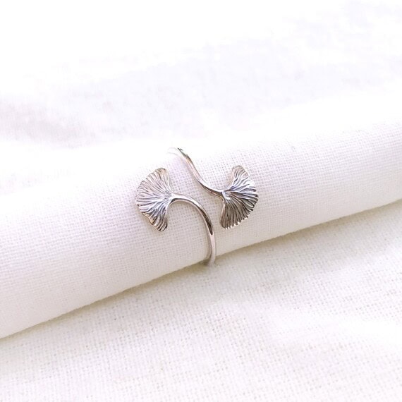 bague abricotier d'argent feuille poissonplume