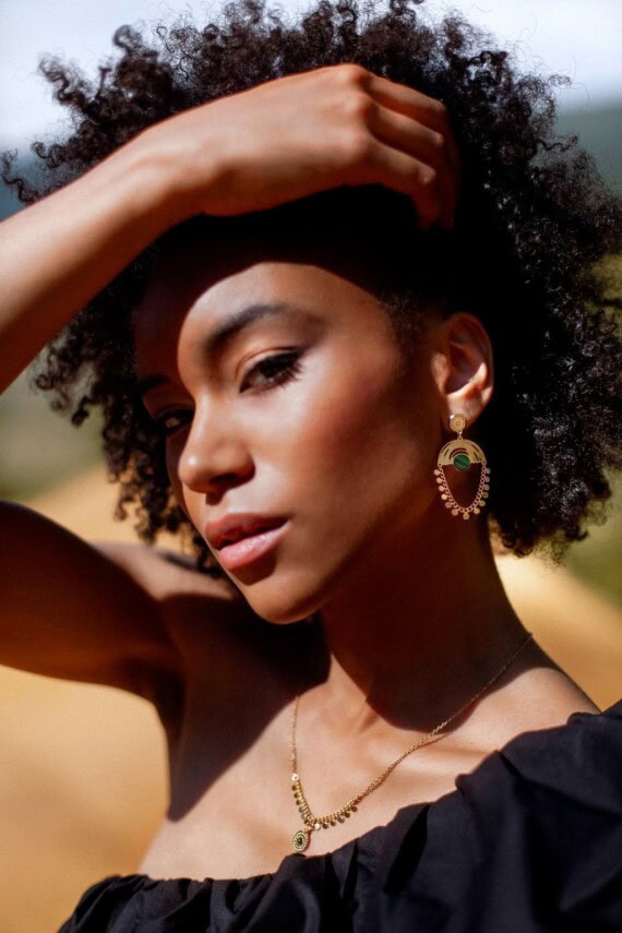 collier pastille doré et noir onyx