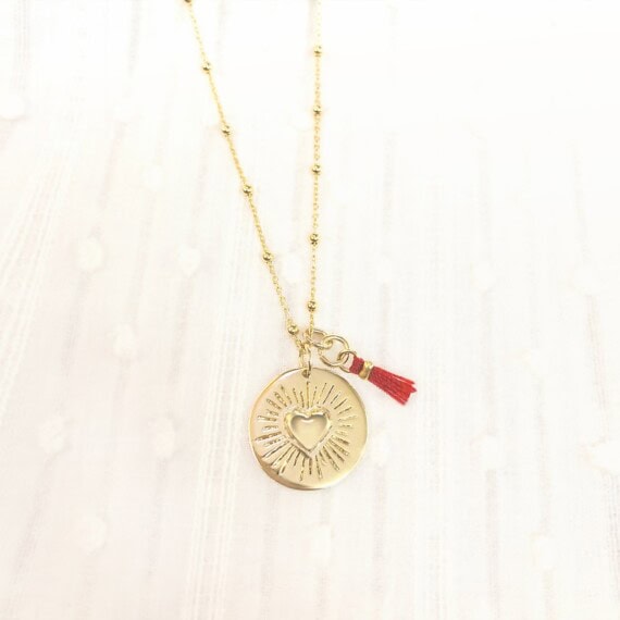 collier serena coeur medaille chez poissonplume bijoxu