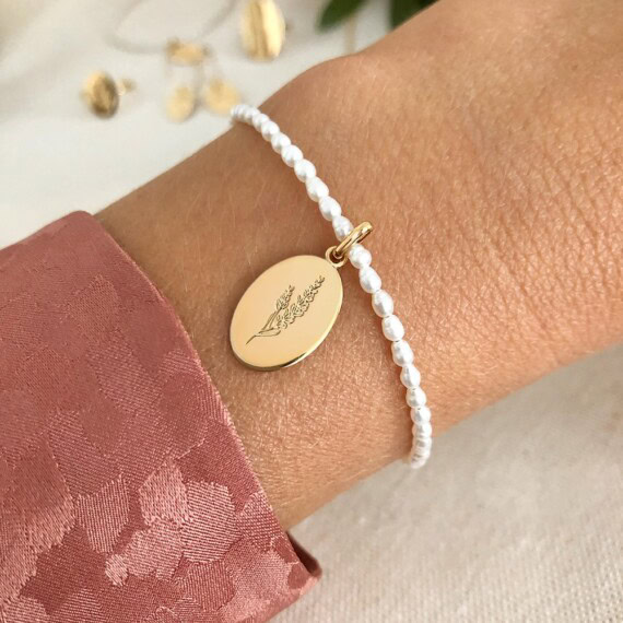 bracelet perles medaille lavande
