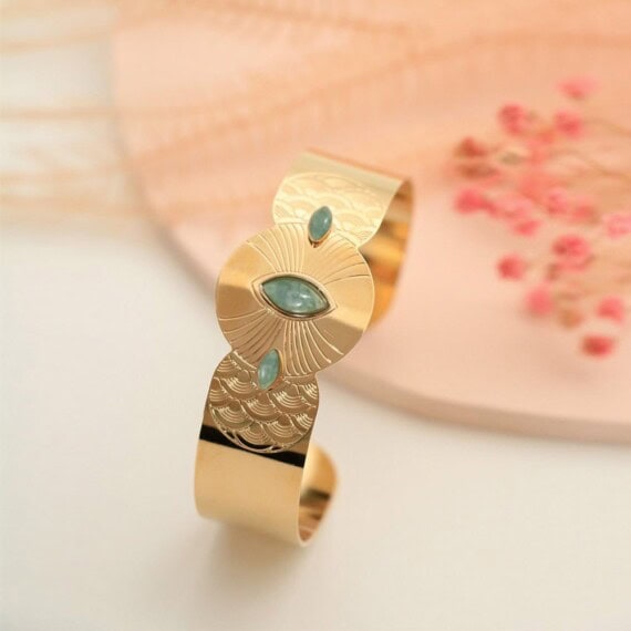 jonc large navettes Honolulu Amazonite