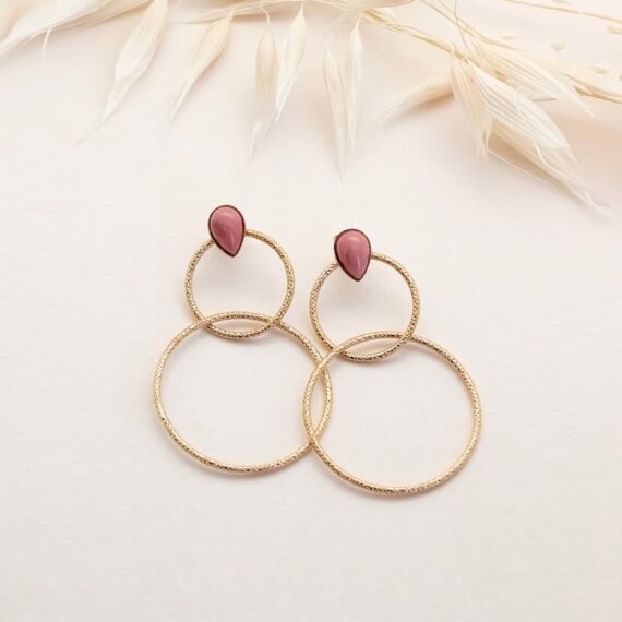 boucles antigua rhodonite Aj chez poisson plume bijoux