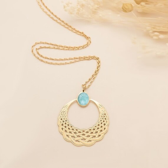sautoir katniss amazonite Aurelie joliff chez poisson plume bijoux