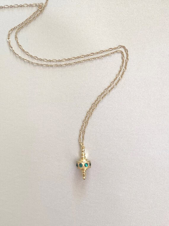 collier toupie vert ermeraude chez poisson plume bijoux