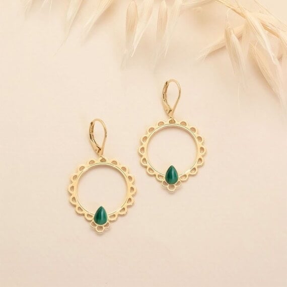 Boucles d'oreilles Junon malachite