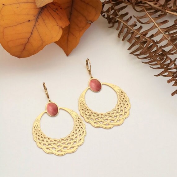 Boucles d'oreilles katniss rhodonite