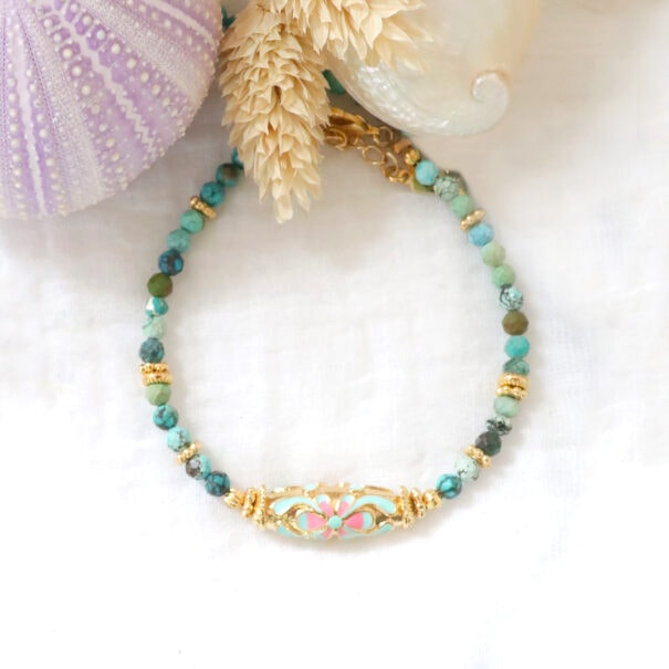 bracelet amaia fleur turquoise et rose