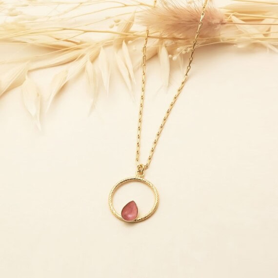 collier feuillage rhodonite