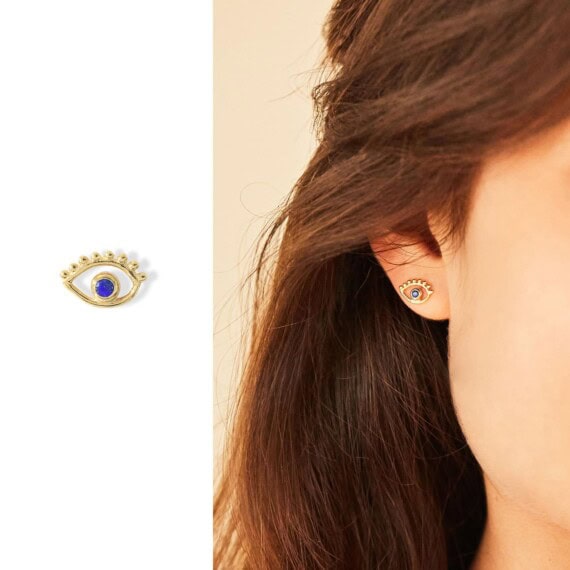 puces d'oreilles Anja oeil en vermeil et lapis lazuli