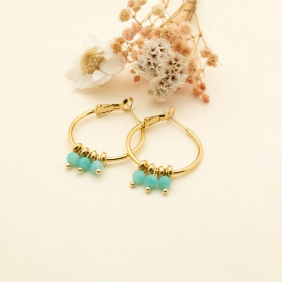boucles perles sakura Amazonite