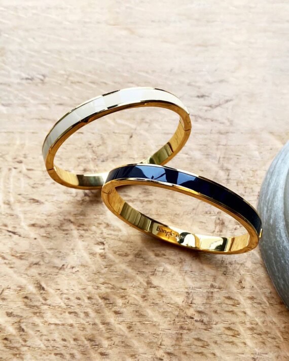 bracelet fermoir bangle sable et bleu nuit