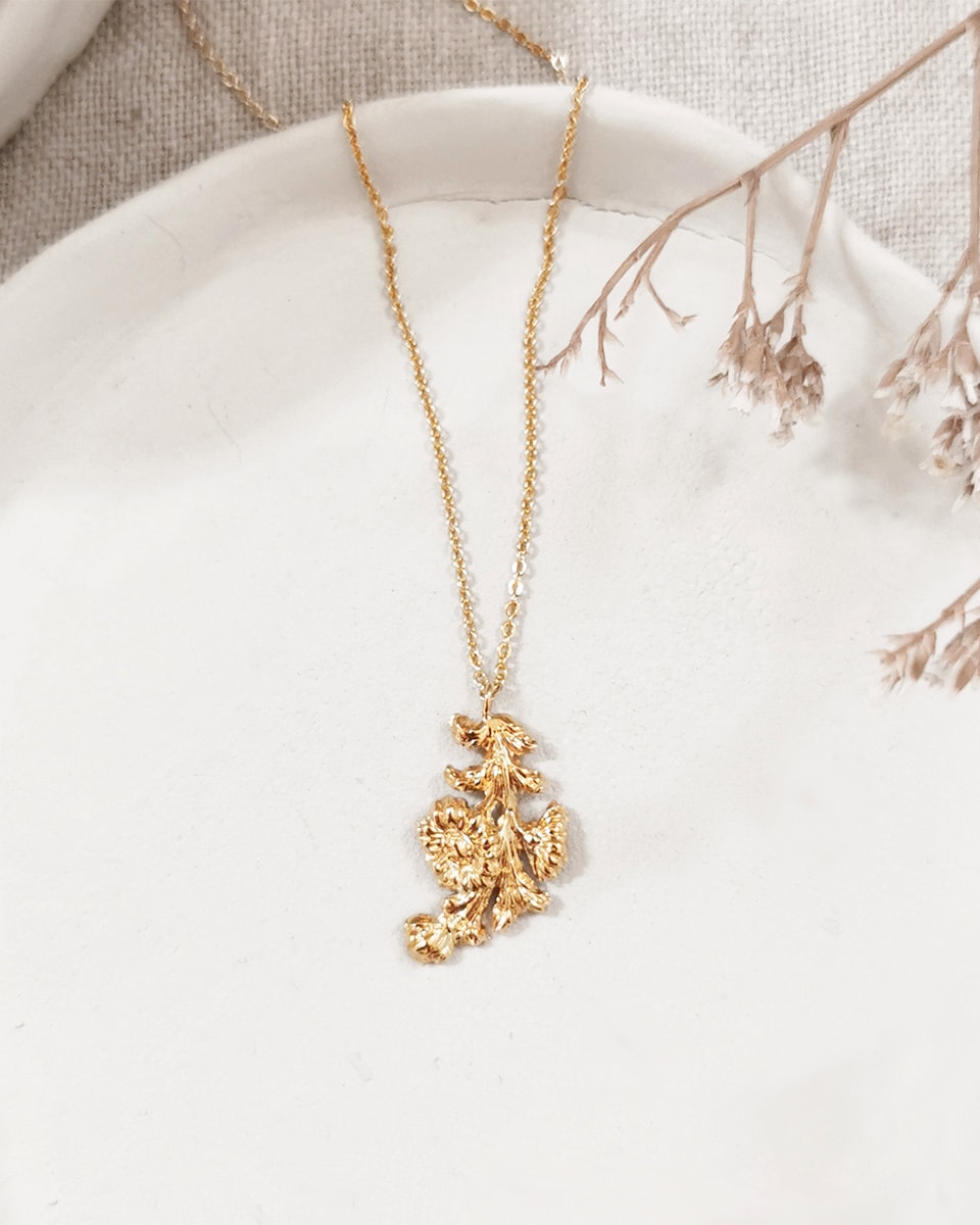 Collier Vintage Signé Charles Duret - Feuillage Doré Occasion Très Bon état