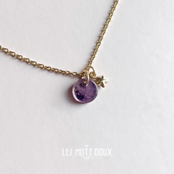 collier medaille Je crois en toi pierre fine amethyste