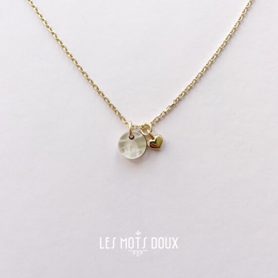 collier medaille Je t'aime pierre fine naturelle