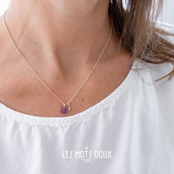 collier medaille Je crois en toi pierre fine amethyste
