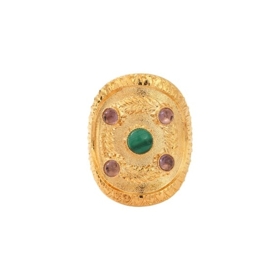 Bague rosace améthyste et malachite dear charlotte paris