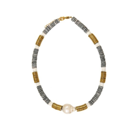 Collier ras de cou rondelles gris doré