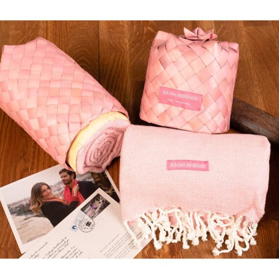 grande écharpe krama rose en coton doux de haute qualité
