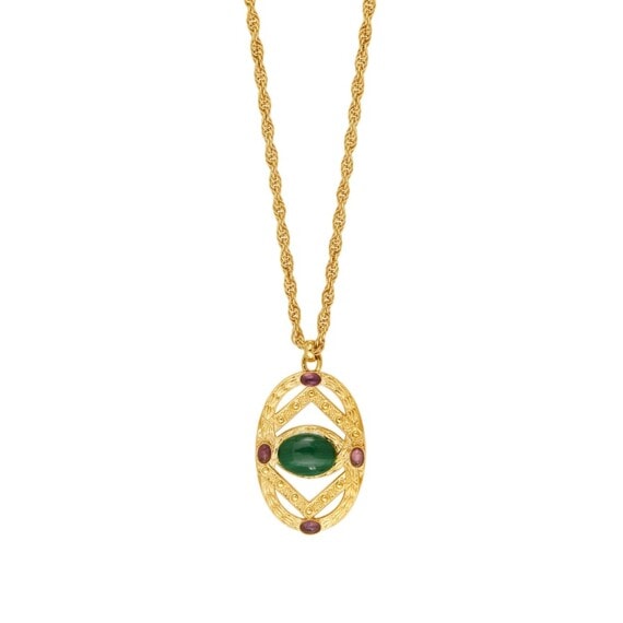 Sautoir médaillon Malachite et Améthyste