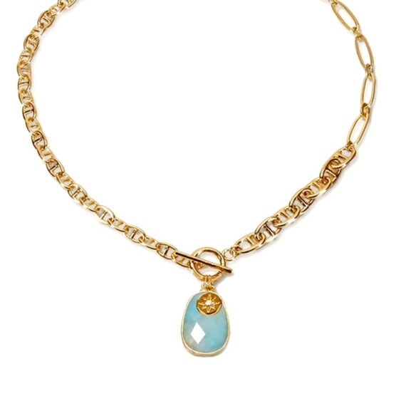 Collier pierre amazonite et chaîne marine Alis