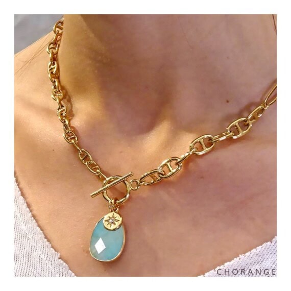 Collier pierre amazonite et chaîne marine Alis