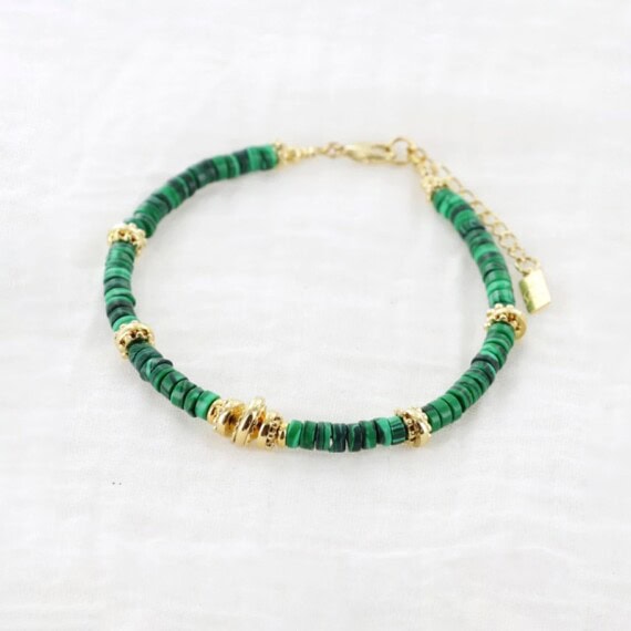 bracelet en pierres fines malachite et plaque or Sofi