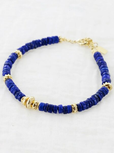 bracelet en pierres fines lapis lazuli et plaque or Sofi
