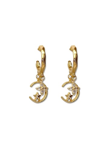 Boucles d'oreilles créoles Constellations etoiles et lune