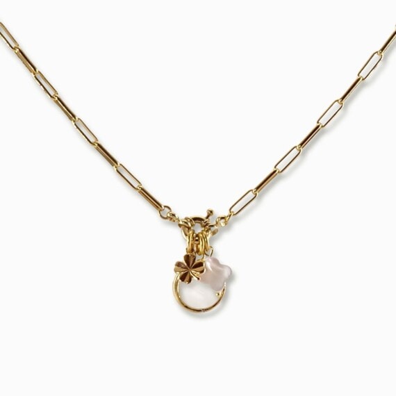 collier pampilles dorées et nacre chaîne rectangle