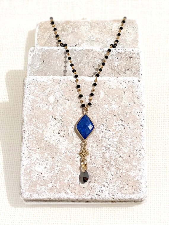 Collier pendentif bleu pierre fine lapis lazuli NAIA