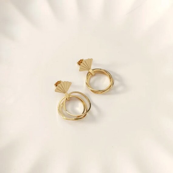 boucles d'oreilles éventail Lorette - Bijoux dorés - made in france
