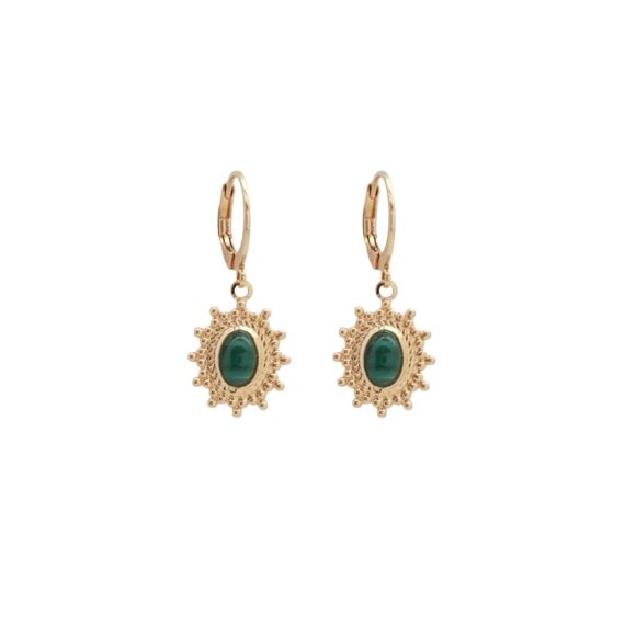 boucles d'oreilles pendantes dorées marquise malachite