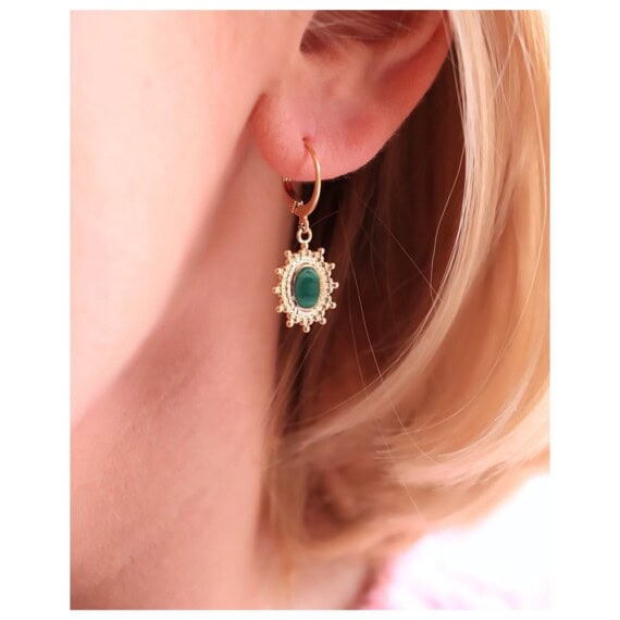 boucles d'oreilles pendantes dorées marquise malachite - portées femme