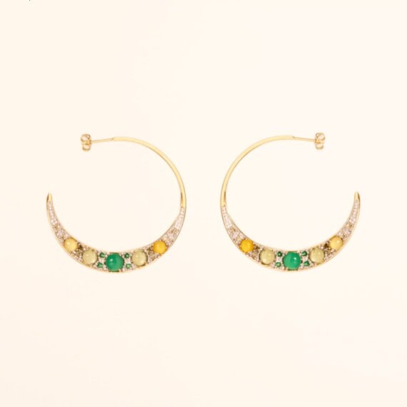 Créoles Onyx vert, Prehnite de Citrine