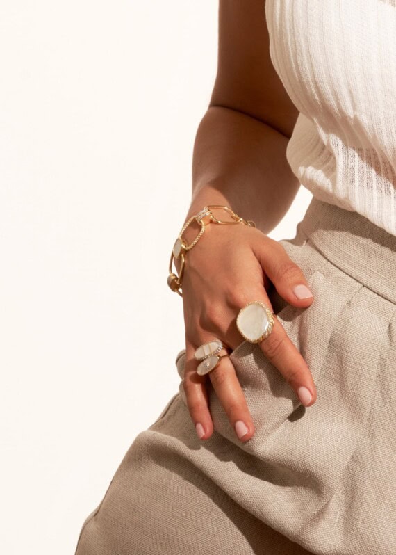 Bague dona, bague izy, bracelet kaia nacre