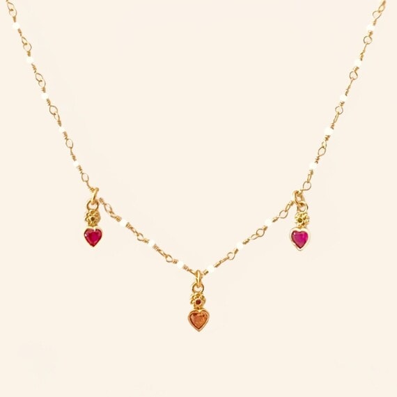 Collier sweety daisy 3 cœurs champagne rosé