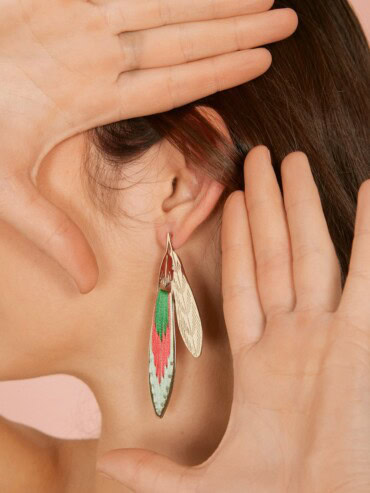 Boucles Plume Totem Vert rose bleu - Oreille Droite