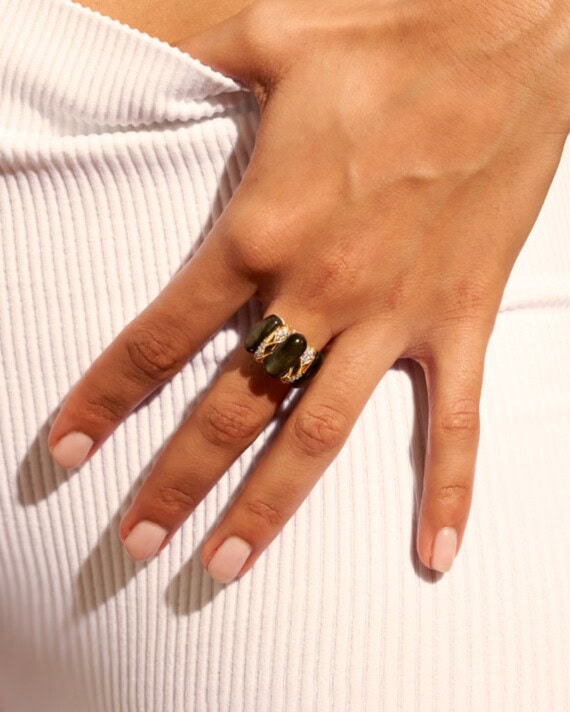 Bague Oro obsidienne dorée