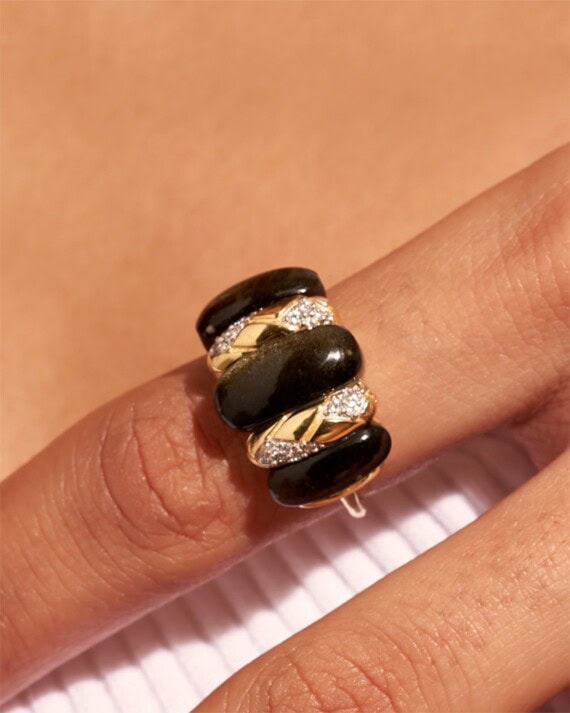 Bague Oro obsidienne dorée